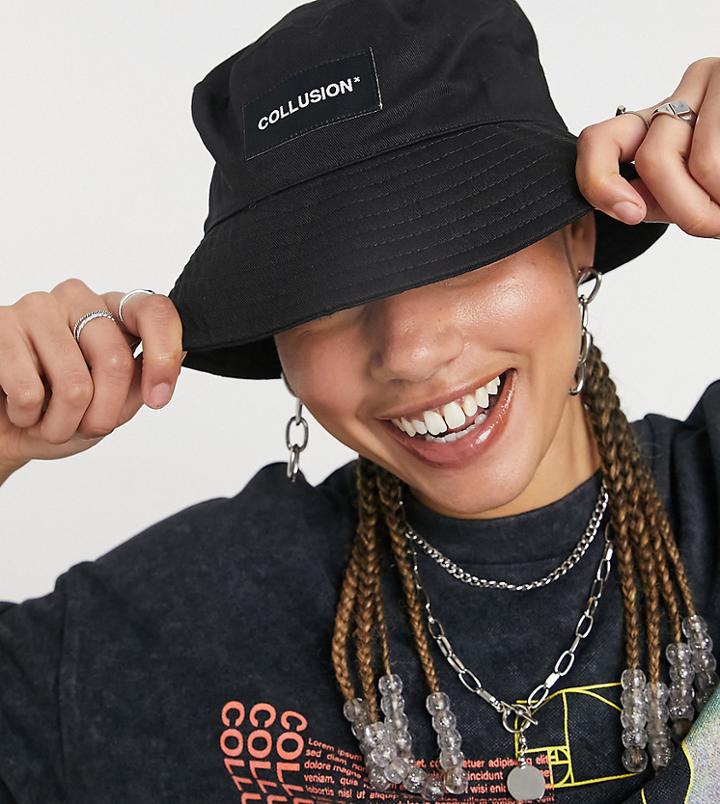 Collusion Unisex Bucket Hat With Logo Patch-black