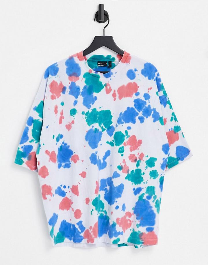 Asos Design Oversized T-shirt In Blue Tie Dye-blues