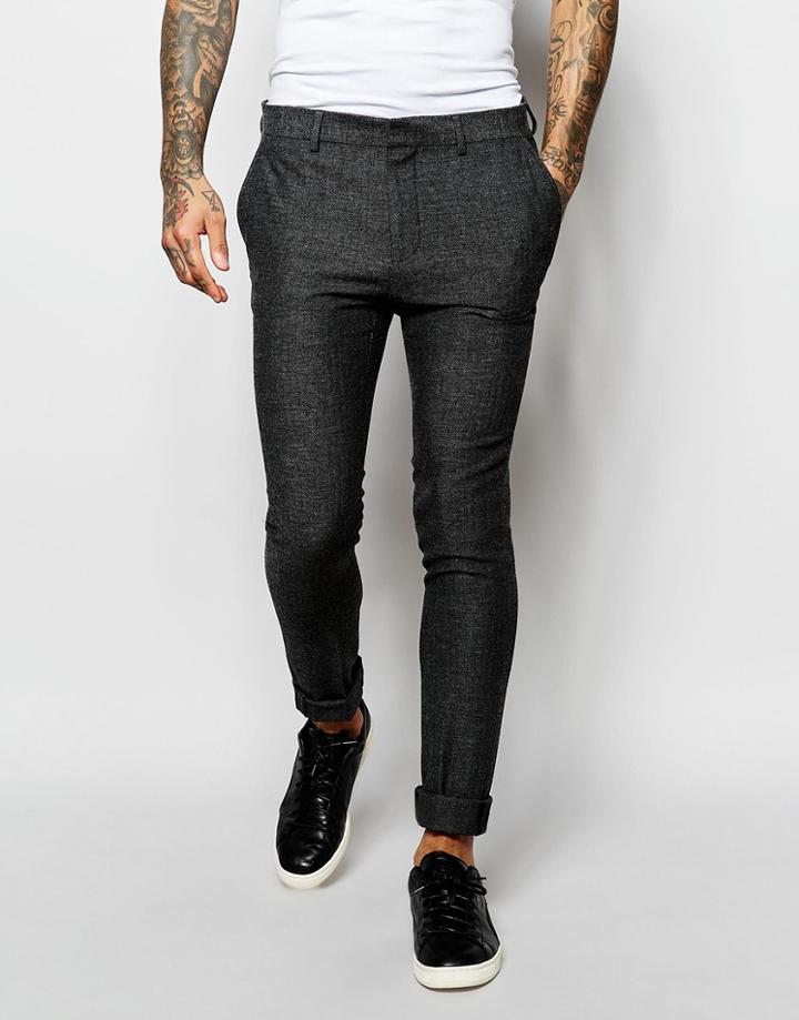 Asos Super Skinny Suit Pants In Gray Tweed - Gray
