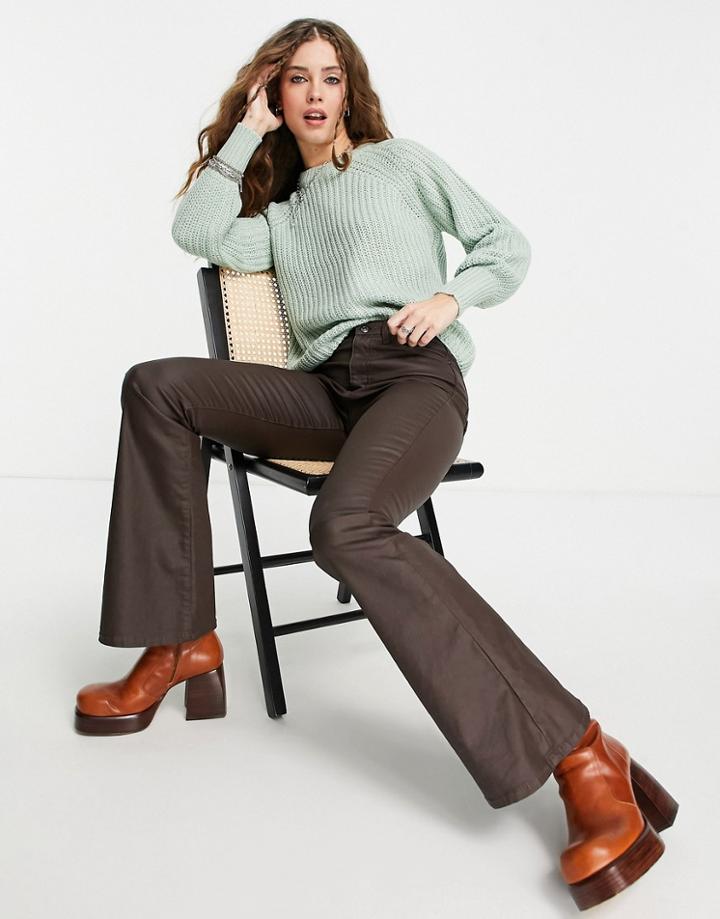 Only Chunky Balloon Sleeve Sweater In Green