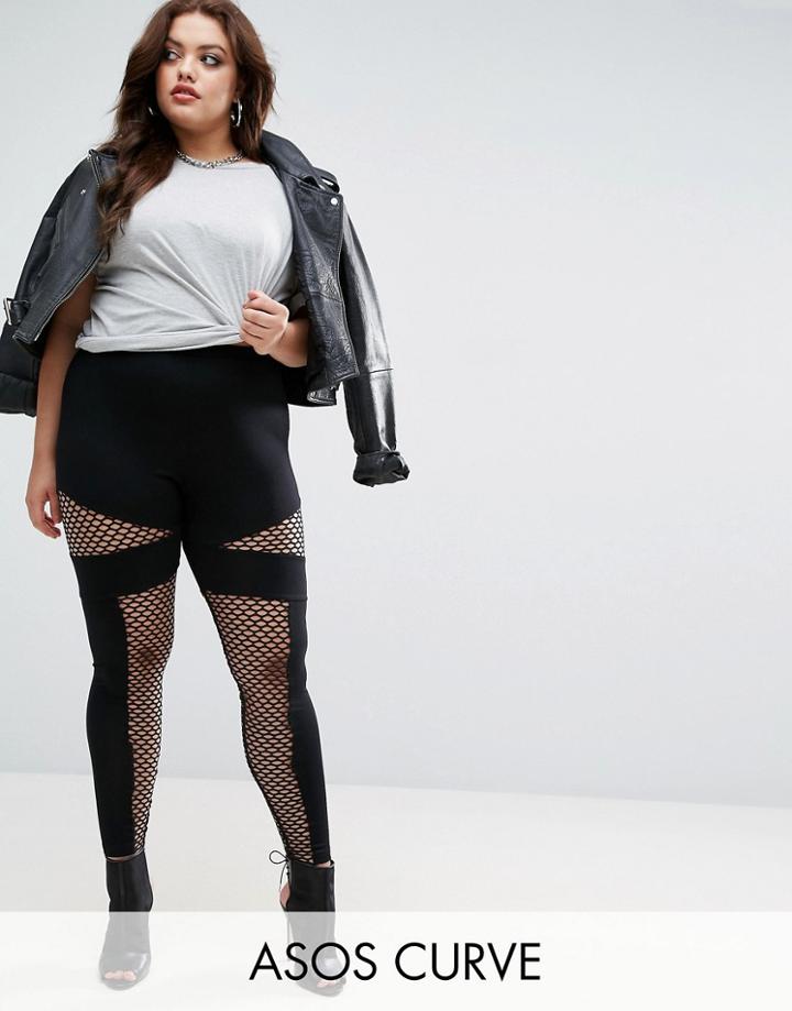 Asos Curve Sporty Mesh Paneled Legging - Black