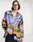 Vintage Supply Long Sleeve Shirt All Over Abstract Print In Blue-purple