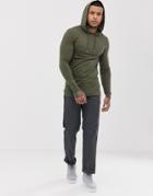 Asos Design Muscle Longline Hoodie With Curved Hem In Khaki - Green