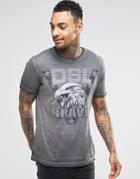 Diesel T-shirt T-joe-ab Crewneck Dsl Brave Eagle Print In Washed Out Gray - Gray