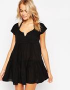 Asos Tiered Smock Beach Dress - Black