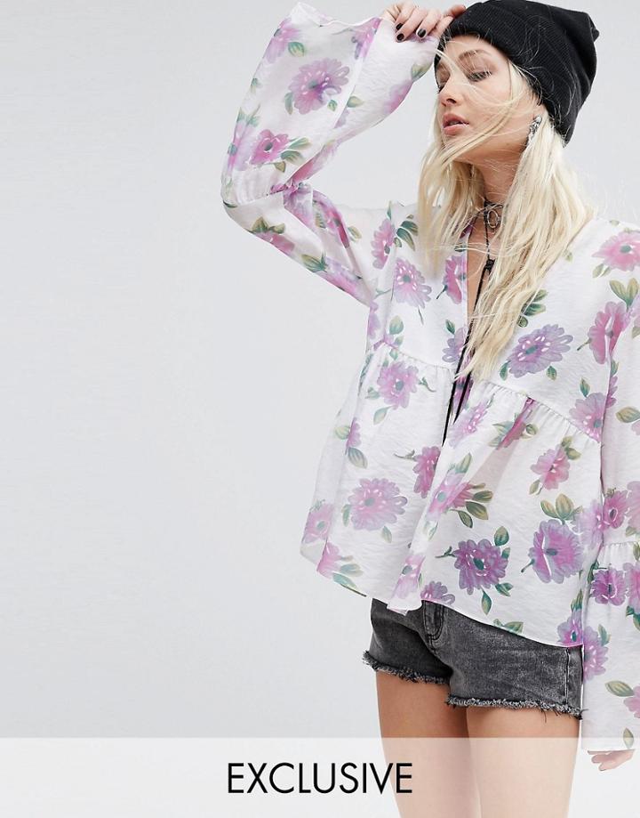 Reclaimed Vintage Smock Top In Floral Chiffon - Multi