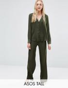 Asos Tall Newton Satin Jacquard Spot Shirt & Wide Leg Pyjama Set - Gre