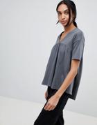 Asos Design Smock Top With V Neck In Washed Gray - Gray