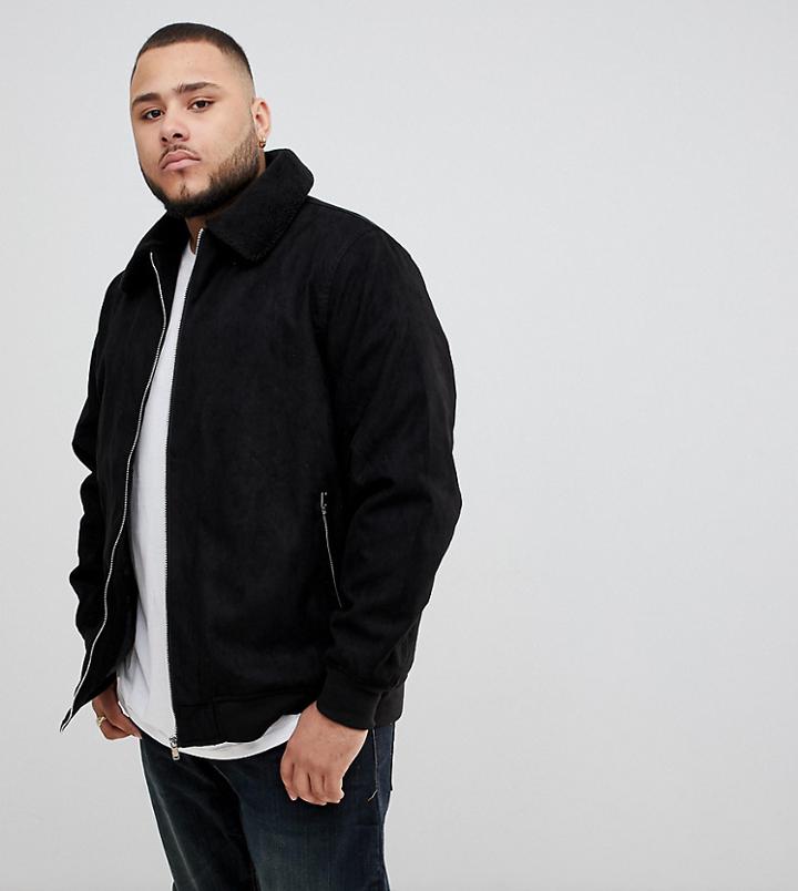 Duke King Size Suedette Jacket With Faux Fur Collar - Black