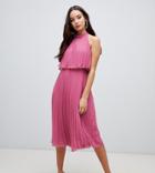 Asos Design Halter Tie Neck Midi Dress In Pleat - Pink