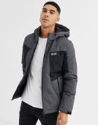 Jack & Jones Core Hooded Padded Jacket With Contrast Chest Panels In Gray