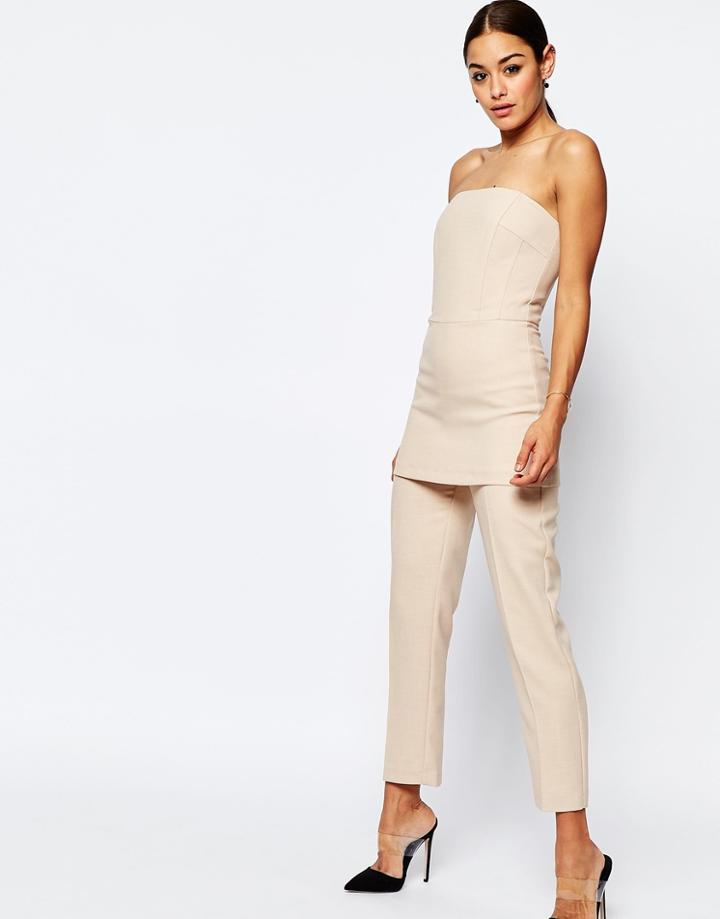 Asos Bandeau Tunic Jumpsuit - Cream