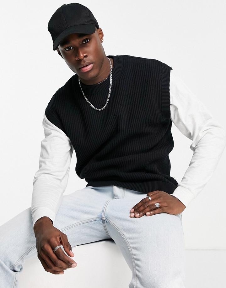 Selected Homme Oversized Knitted Tank In Black