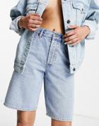 Topshop Long-line Editor Recycled Cotton Blend Short In Bleach-blue