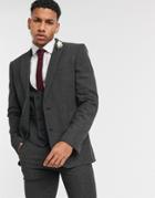 Asos Design Wedding Super Skinny Wool Mix Suit Jacket In Charcoal Herringbone-gray
