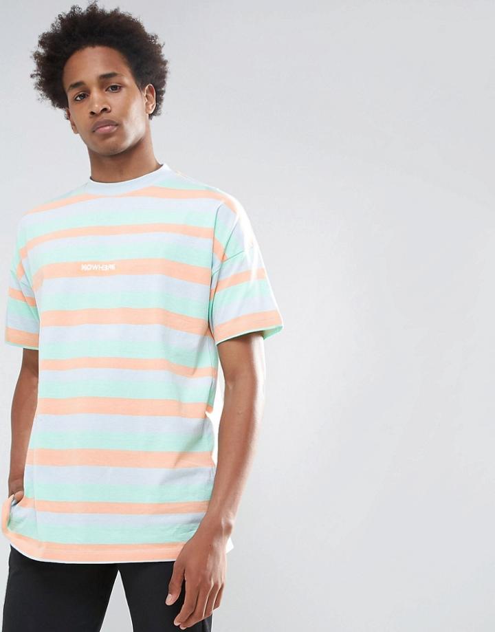 Asos Oversized T-shirt In Retro Stripe With Nowhere Print - Multi