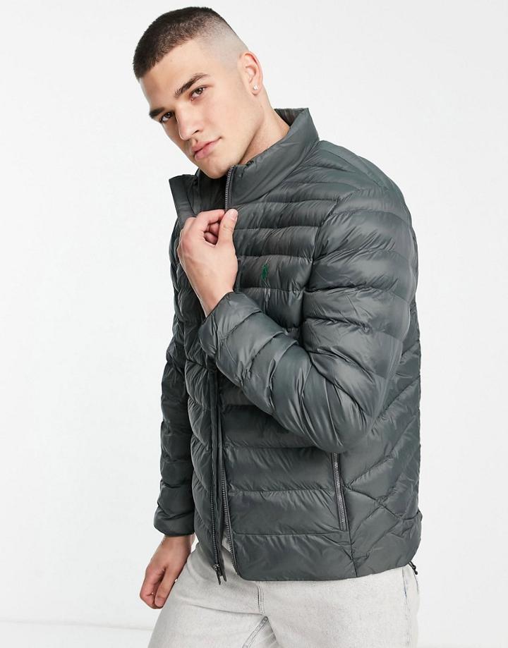 Polo Ralph Lauren Terra Player Logo Recycled Nylon Puffer Jacket In Gray