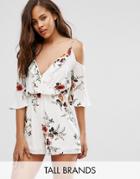 Parisian Tall Cold Shoulder Romper With Frill Detail - White