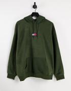 Tommy Jeans Badge Polar Fleece Hoodie Relaxed Fit In Green