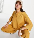 M Lounge Relaxed Knit Coordinating Polo Top-brown