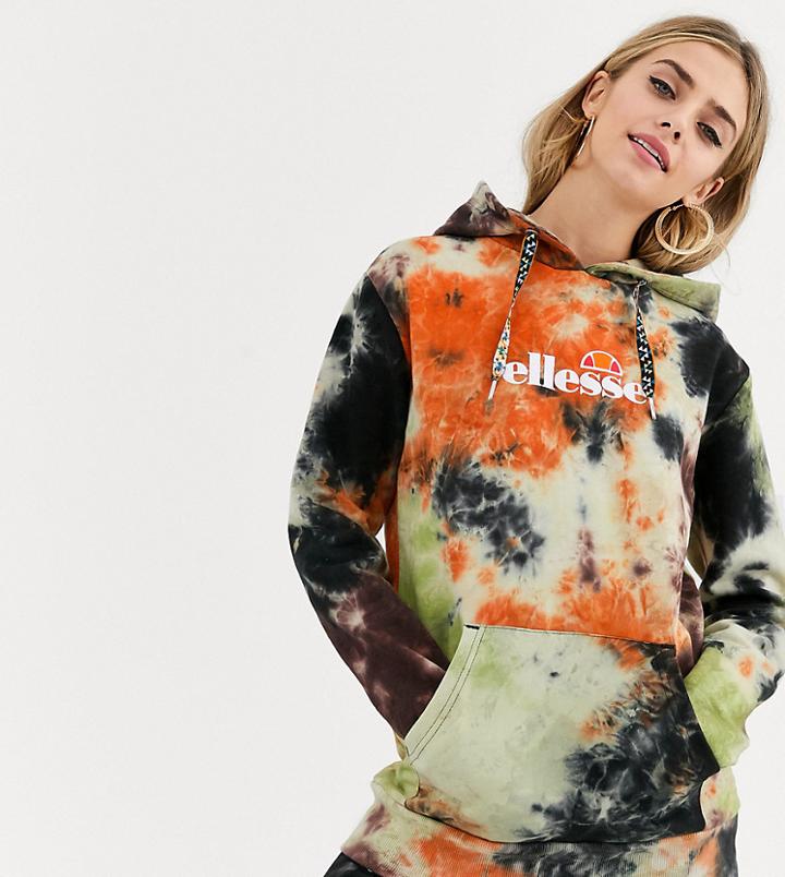 Ellesse Oversized Hoodie With Front Logo In Washed Tie Dye Two-piece