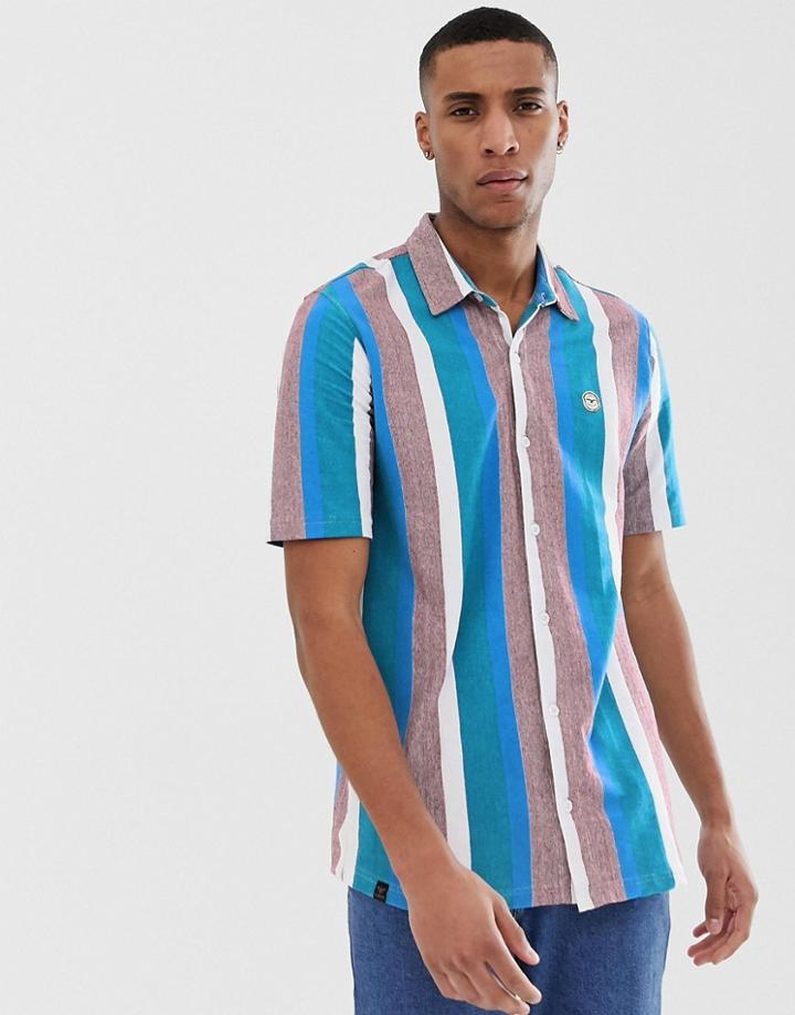 Le Breve Striped Short Sleeve Shirt-blue