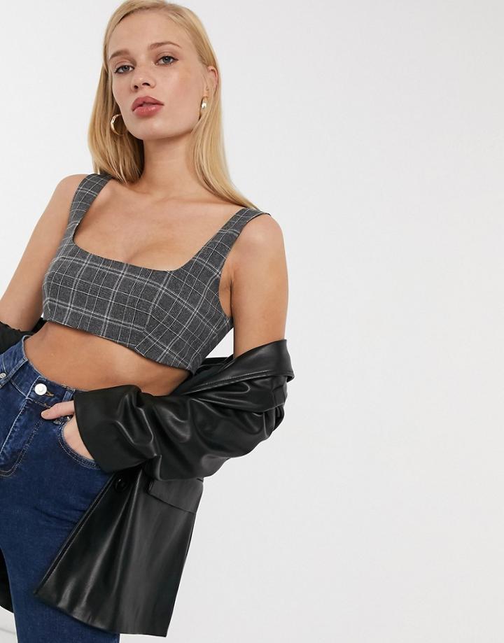 Asos Design Squoval Crop Top Co-ord In Mono Check-multi