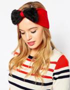 Alice Hannah Faux Fur Bow Headband - Red