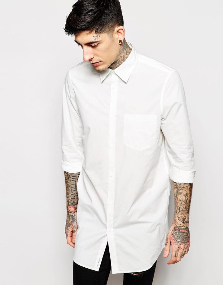Cheap Monday Shirt Hid Longline Clean Poplin In White - Dirty White