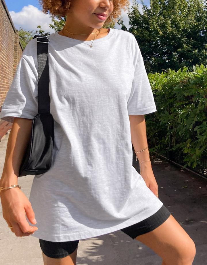 River Island Boyfriend Fit T-shirt In Light Gray-grey