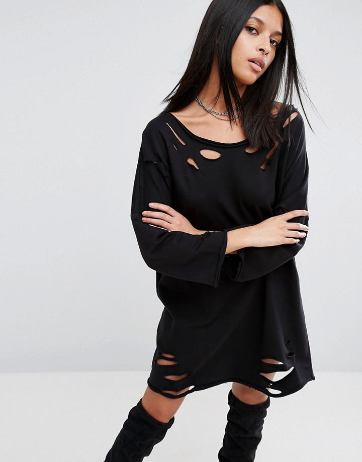Asos Off Shoulder Sweat Dress With Nibbles - Black