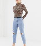 New Look Petite Mom Jean With Rips In Mid Blue - Blue