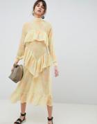 Asos White Printed Chiffon Maxi Dress - Yellow