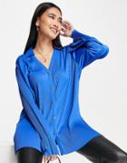 River Island Plisse Shirt In Bright Blue - Part Of A Set
