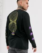Asos Design Relaxed Long Sleeve T-shirt With Abstract Back And Sleeve Print - Black