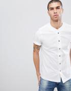 Asos Design Slim Fit Shirt With Baseball Collar - White