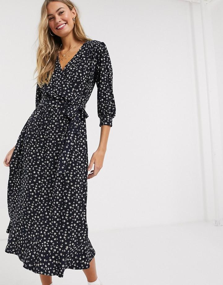 Oasis Polka Dot Wrap Tiered Midi Dress In Navy-blues