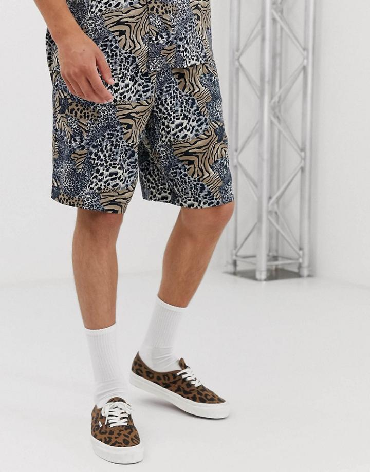 Mennace Two-piece Shorts In Animal Print - Beige