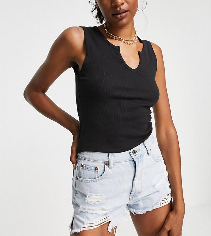 Threadbare Tall Notch Front Sleeveless Crop Top In Black