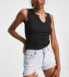 Threadbare Tall Notch Front Sleeveless Crop Top In Black