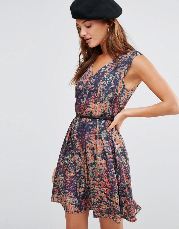 Lavand Floral Belted Dress - Orange