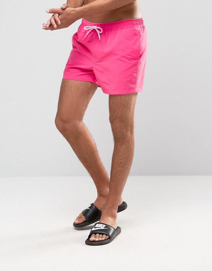Asos Swim Shorts In Bright Pink Short Length - Pink