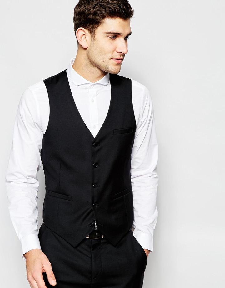Asos Slim Vest In 100% Wool - Black