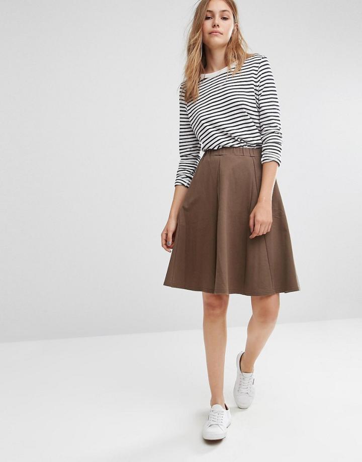 People Tree Organic Cotton Relaxed Midi Skirt - Green