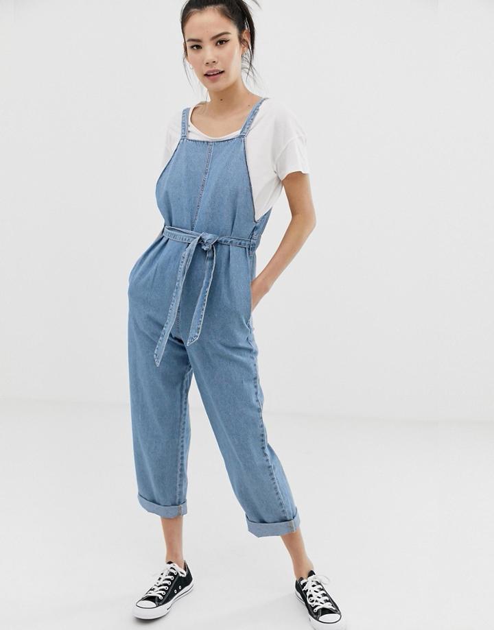 Pull & Bear Denim Jumpsuit In Light Blue - Blue