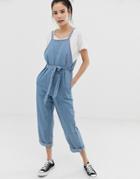 Pull & Bear Denim Jumpsuit In Light Blue - Blue