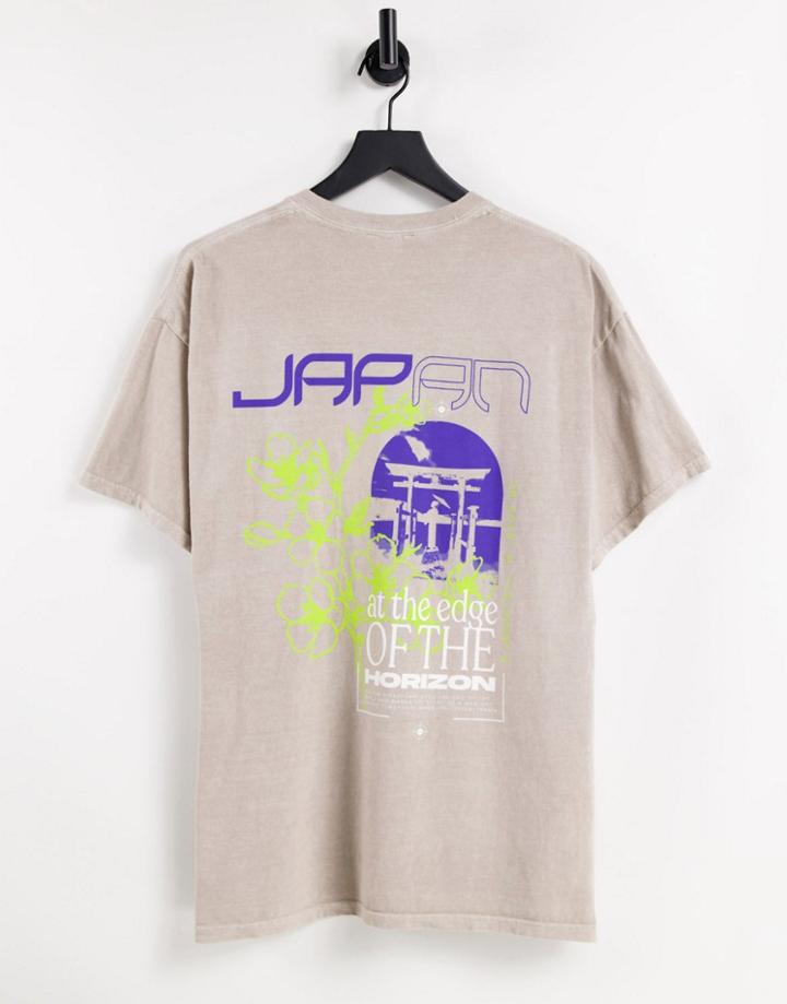 New Look Oversized T-shirt With Japan Back Print In Overdye Stone-neutral