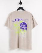 New Look Oversized T-shirt With Japan Back Print In Overdye Stone-neutral