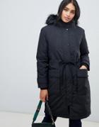 Oasis Parka Coat With Faux Fur Trim In Black - Black