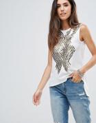 Zibi London Top With Embellished Insert - White